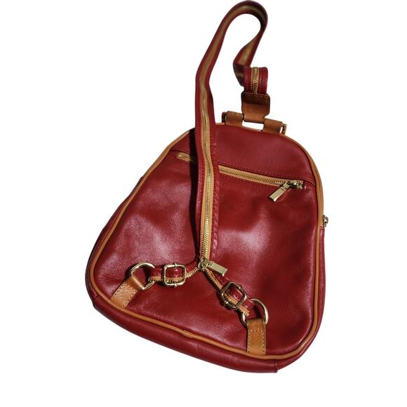 VALENTINA EUC RED LEATHER CONVERTIBLE SLING BACKPACK BAG